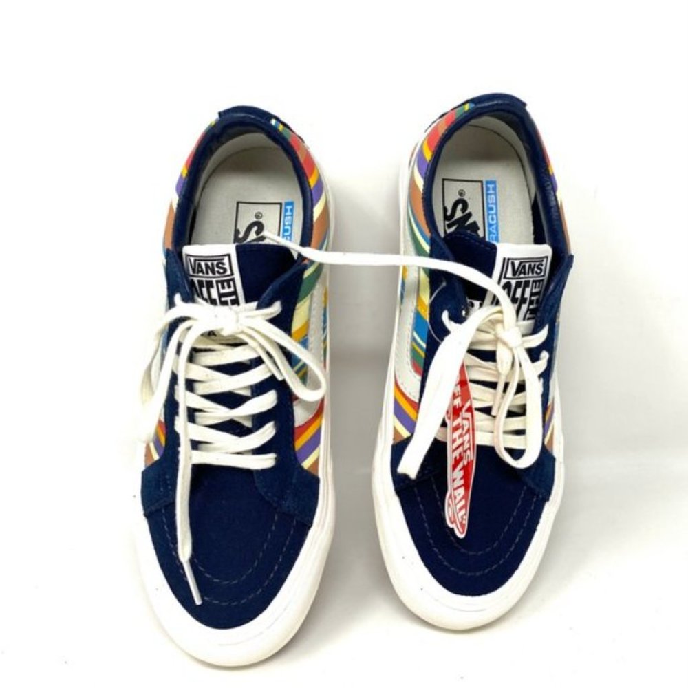 💖MEGA SALE💖VANS Shoes Women's VN0A4UWI1B3 Sk8-Low Reissue Retro Stripes Blue - Picture 3 of 10